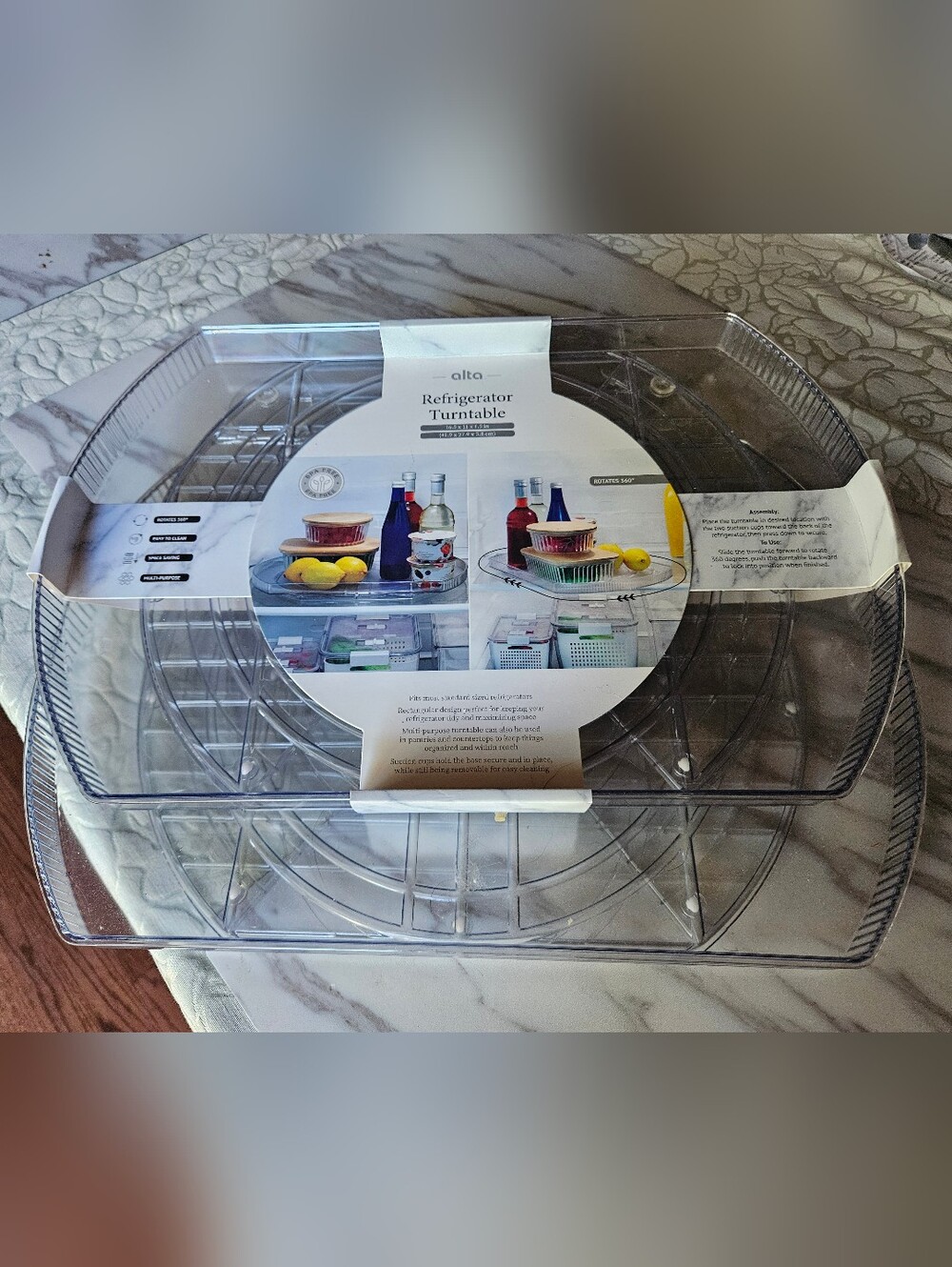 Two Alta Clear Refrigerator Turntables - Transparent, A Pair